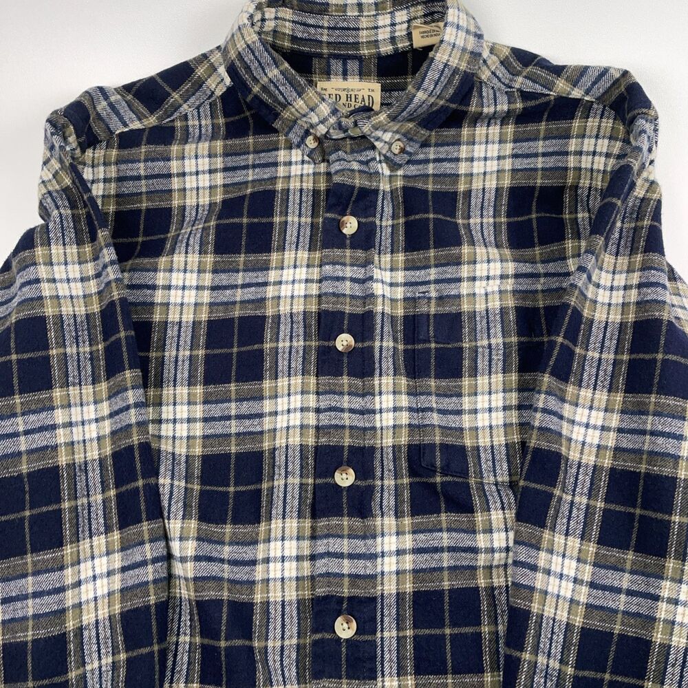 Red Head Shirt Mn S Blue/Tan/Cream Flannel Button Down Long Sleeve Outdoor